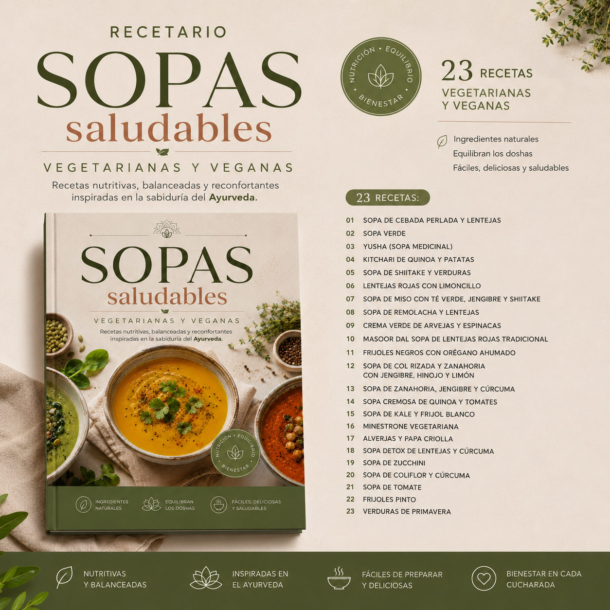 Recetario Sopas saludables veganas y vegetarianas