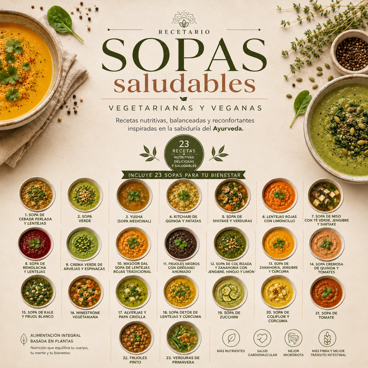 Recetario Sopas saludables veganas y vegetarianas
